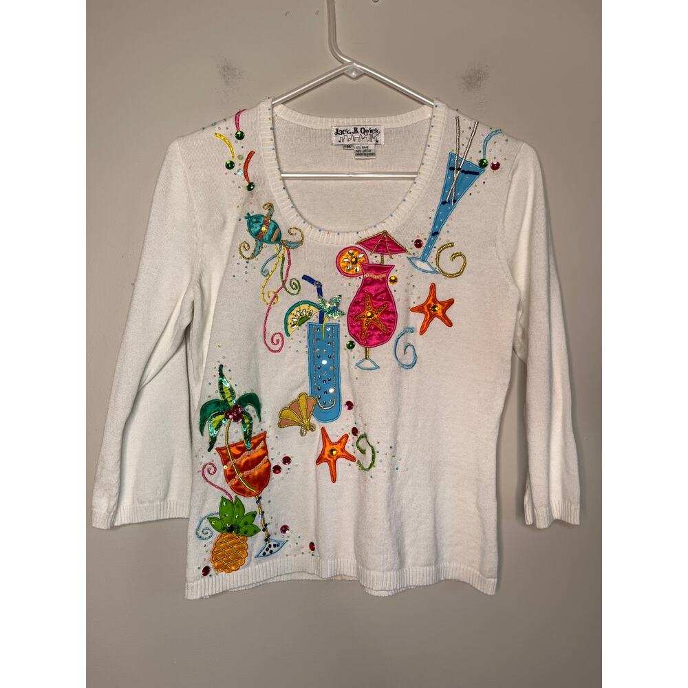 2000s Y2K Jack B Quick Glam Bright Rainbow Party Margarita Bar Drinks Shirt M